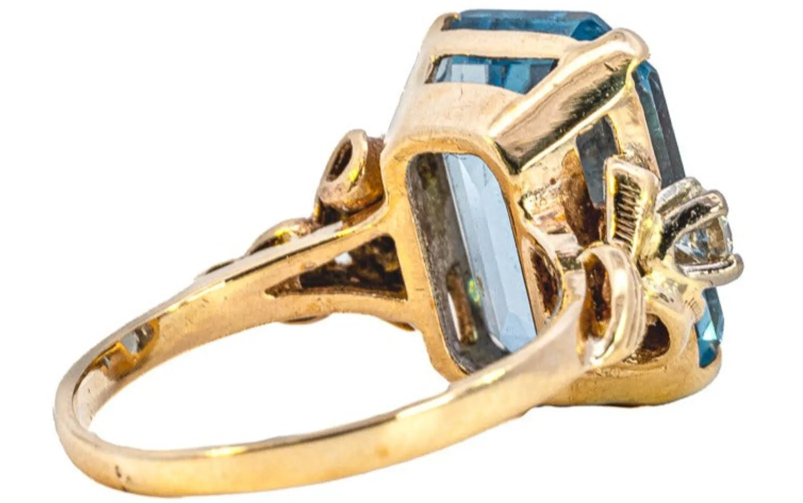 Elegant Yellow and White Gold Synthetic Blue Spinel and Diamond Ring