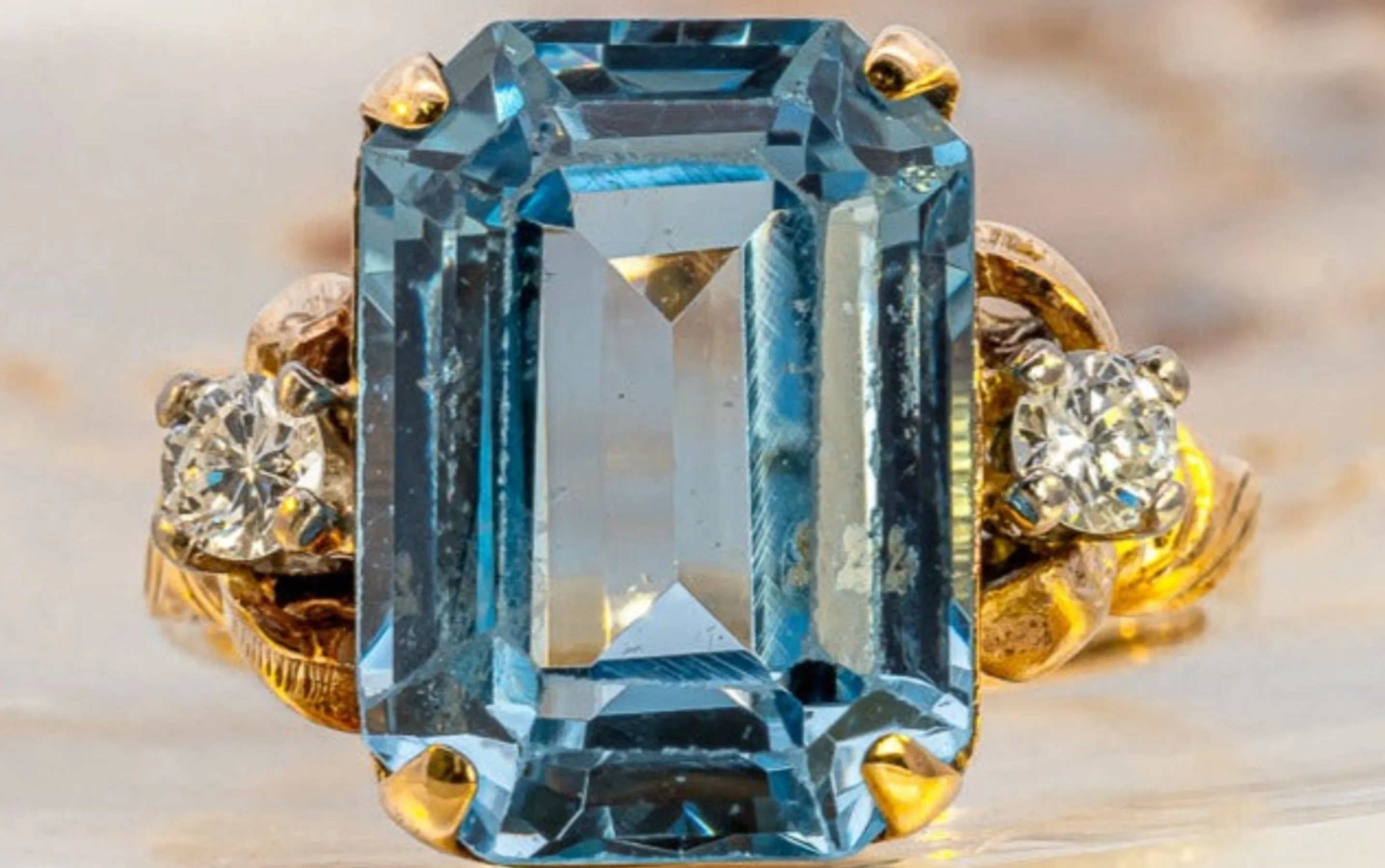 Elegant Yellow and White Gold Synthetic Blue Spinel and Diamond Ring