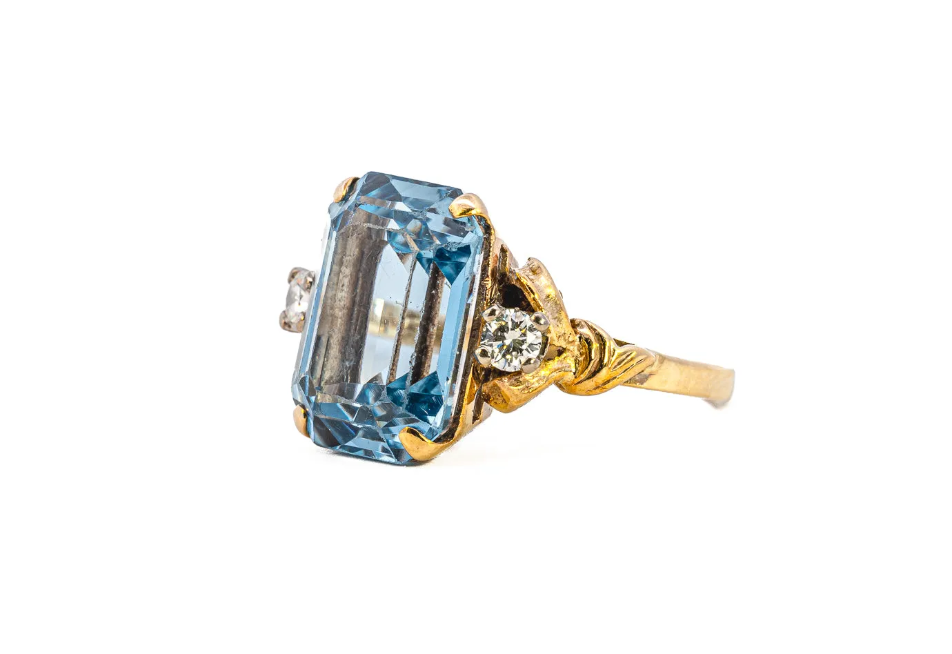 Elegant Yellow and White Gold Synthetic Blue Spinel and Diamond Ring