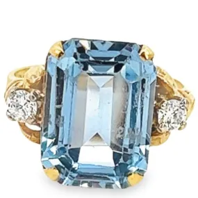 Elegant Yellow and White Gold Synthetic Blue Spinel and Diamond Ring