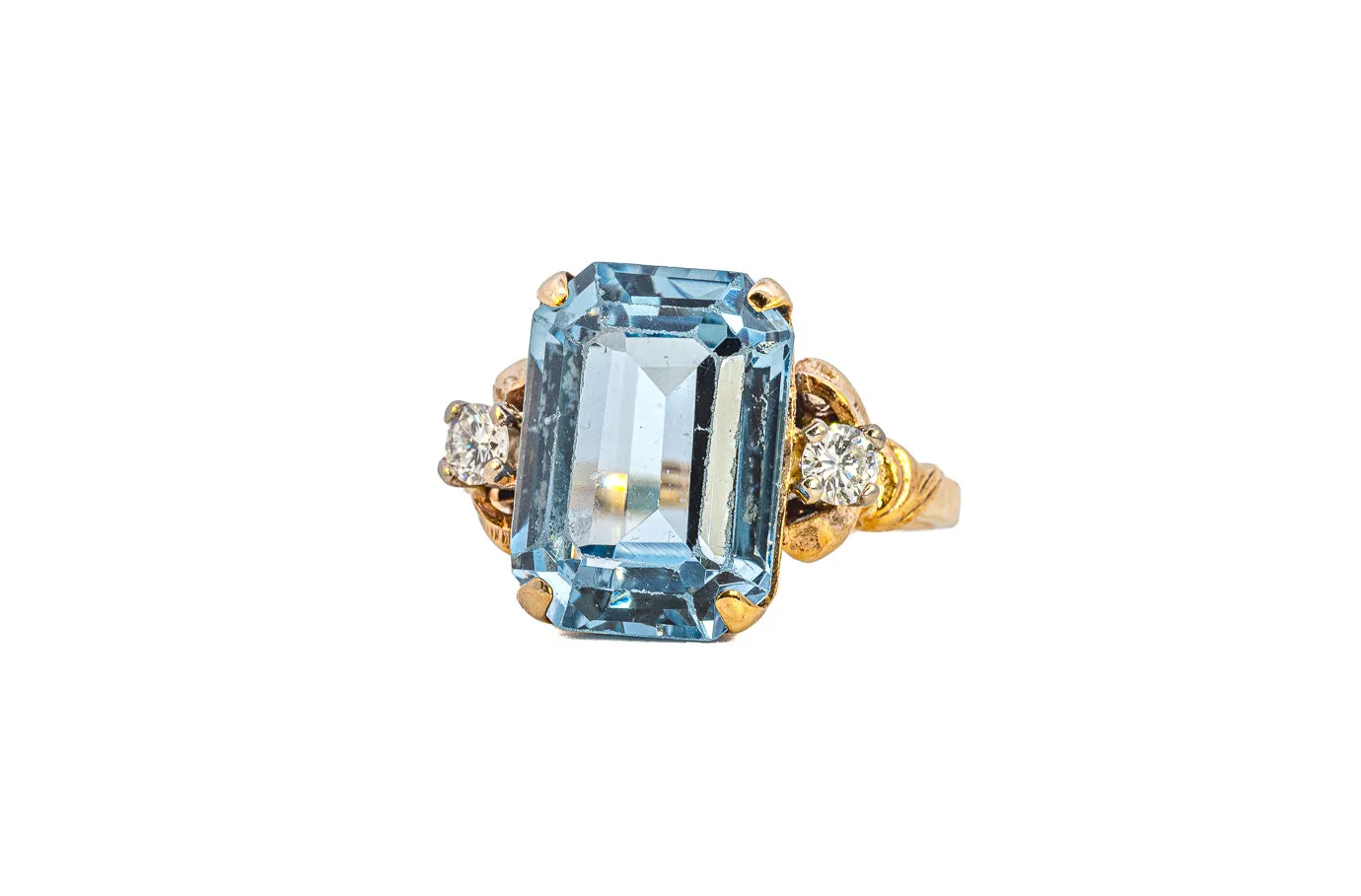 Elegant Yellow and White Gold Synthetic Blue Spinel and Diamond Ring