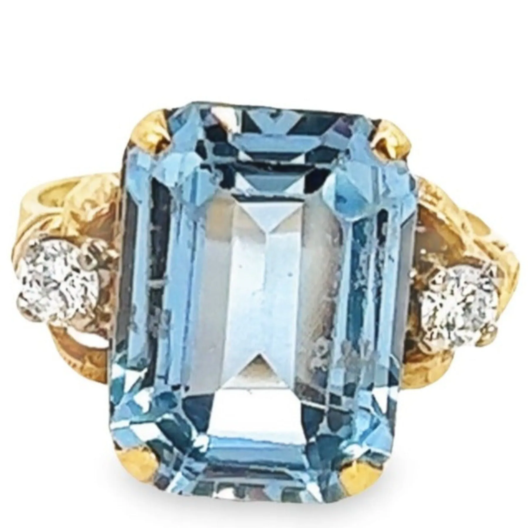 Elegant Yellow and White Gold Synthetic Blue Spinel and Diamond Ring