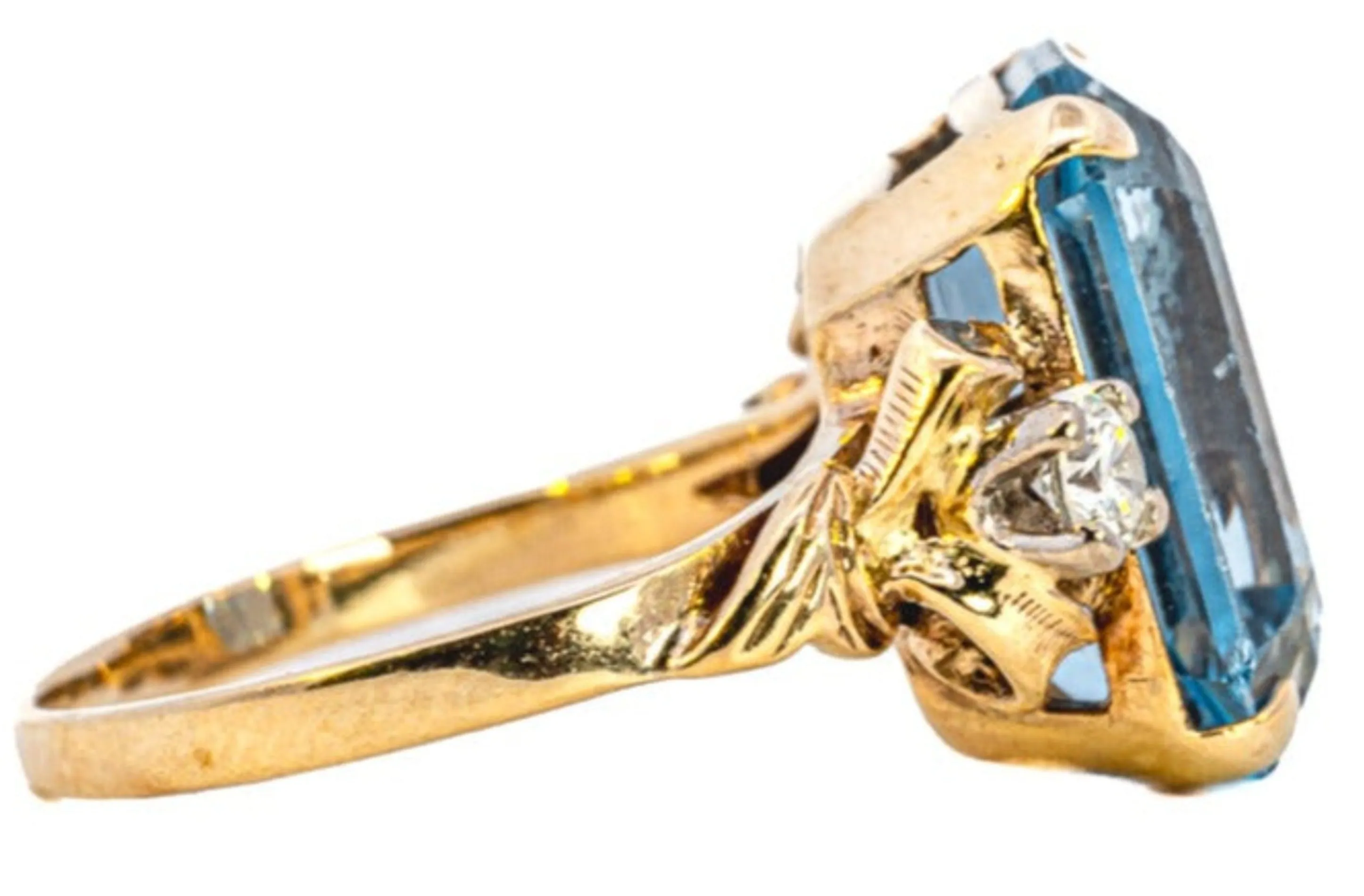 Elegant Yellow and White Gold Synthetic Blue Spinel and Diamond Ring