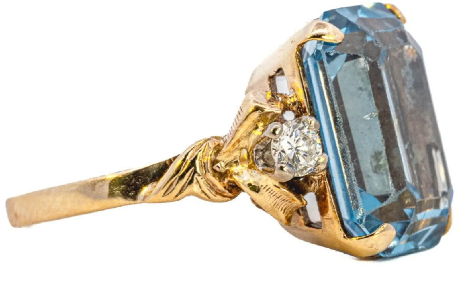 Elegant Yellow and White Gold Synthetic Blue Spinel and Diamond Ring