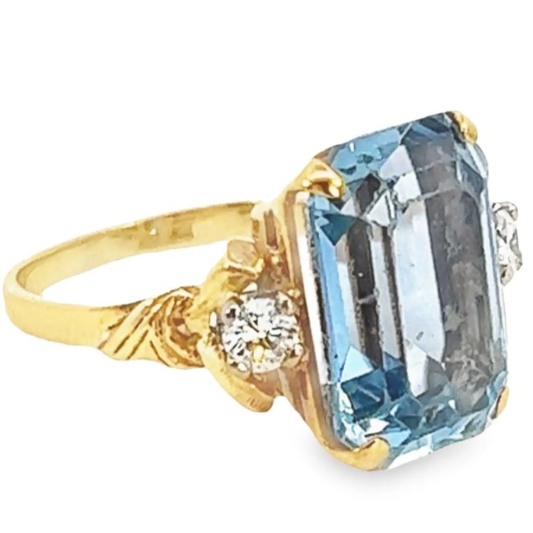 Elegant Yellow and White Gold Synthetic Blue Spinel and Diamond Ring