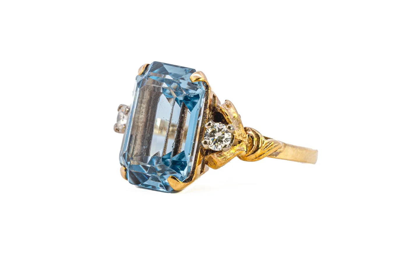 Elegant Yellow and White Gold Synthetic Blue Spinel and Diamond Ring