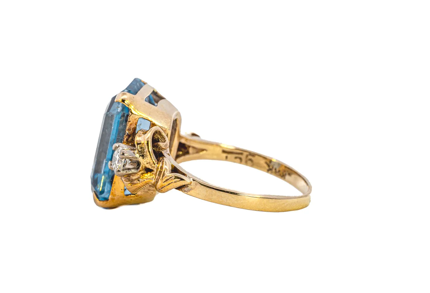 Elegant Yellow and White Gold Synthetic Blue Spinel and Diamond Ring