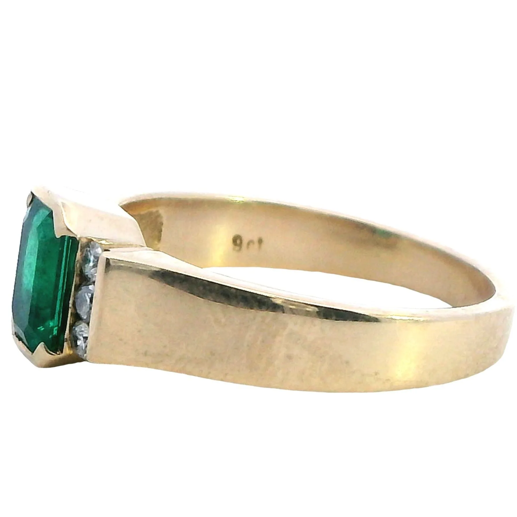 Emerald and Diamond 9ct Yellow Gold Ring