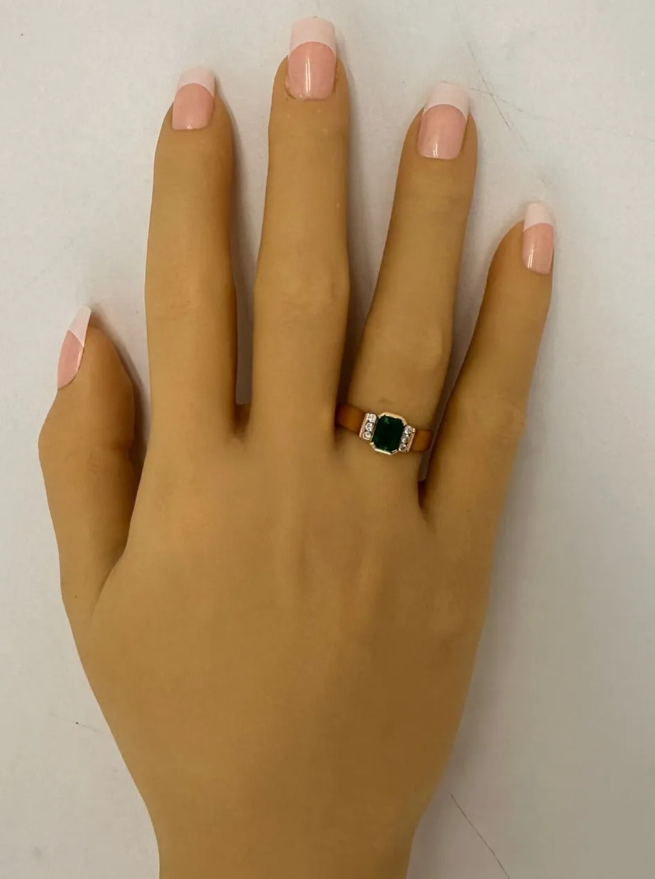 Emerald and Diamond 9ct Yellow Gold Ring