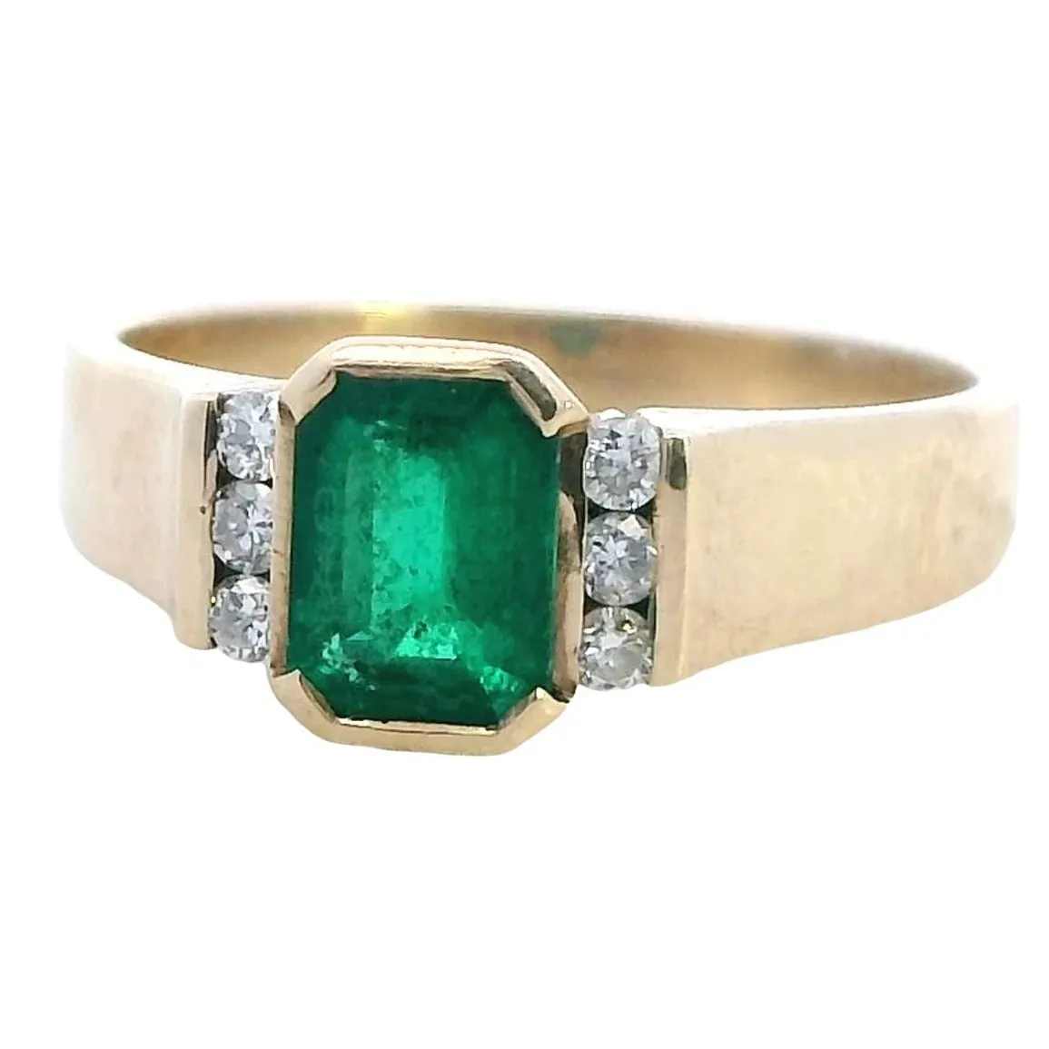 Emerald and Diamond 9ct Yellow Gold Ring