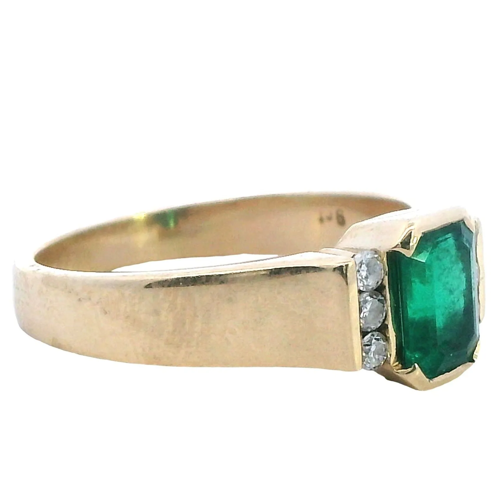 Emerald and Diamond 9ct Yellow Gold Ring