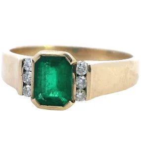 Emerald and Diamond 9ct Yellow Gold Ring