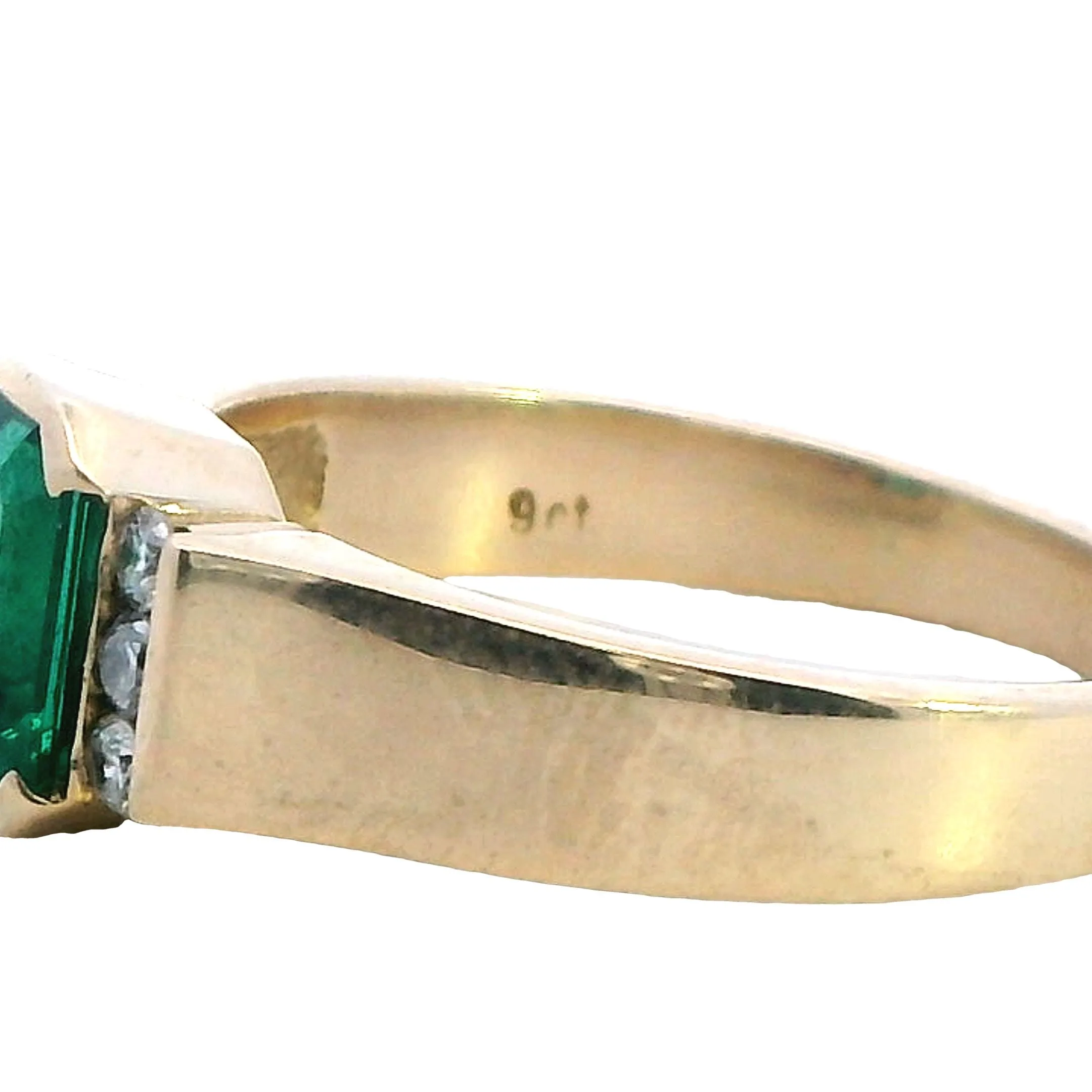 Emerald and Diamond 9ct Yellow Gold Ring