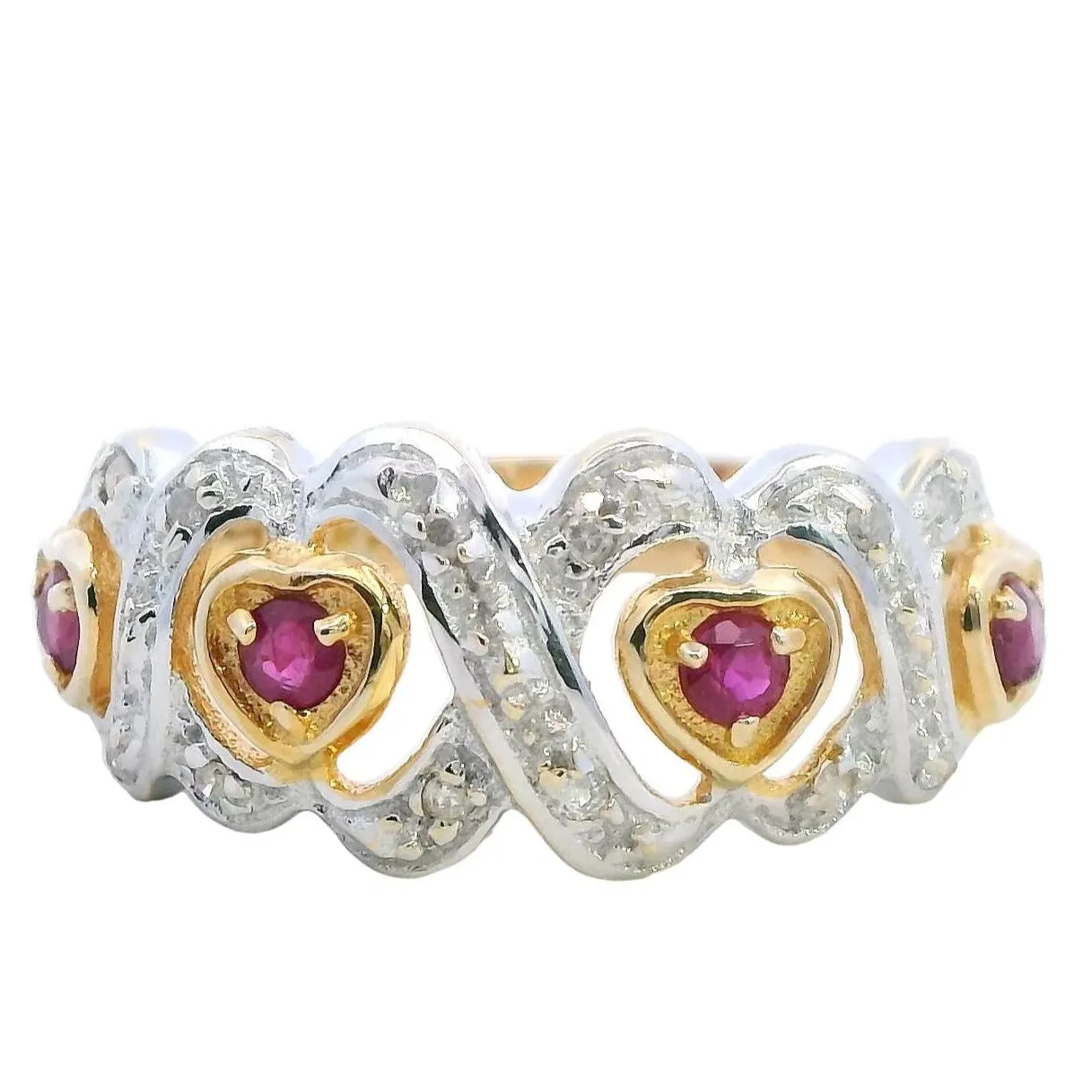 Enchanting Heirloom: 14ct Yellow Gold Ruby & Diamond Heart Ring