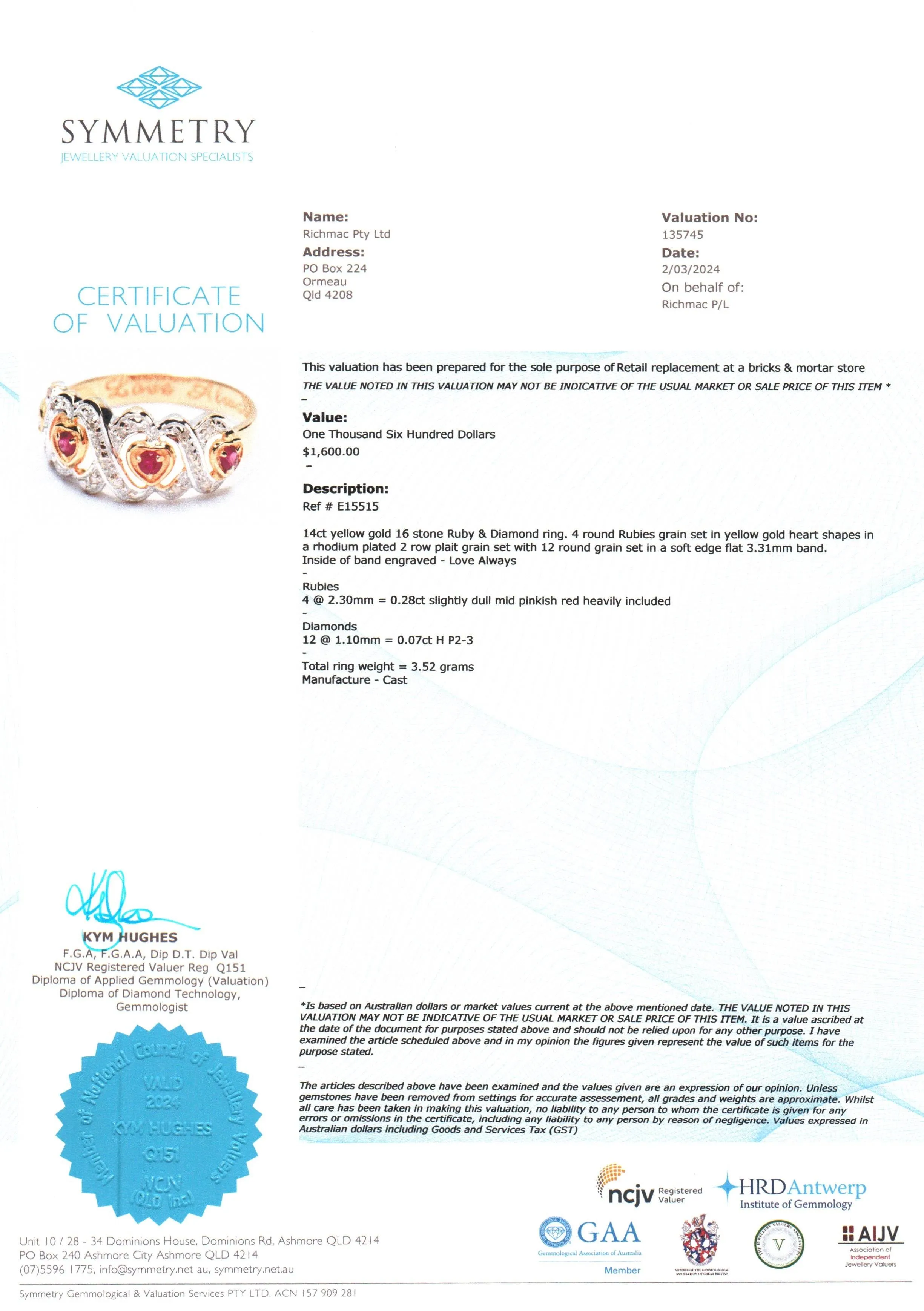 Enchanting Heirloom: 14ct Yellow Gold Ruby & Diamond Heart Ring