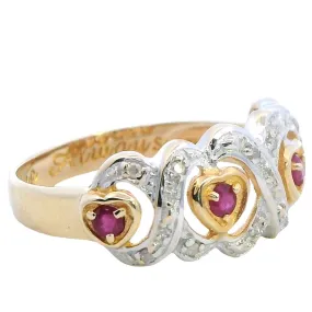 Enchanting Heirloom: 14ct Yellow Gold Ruby & Diamond Heart Ring