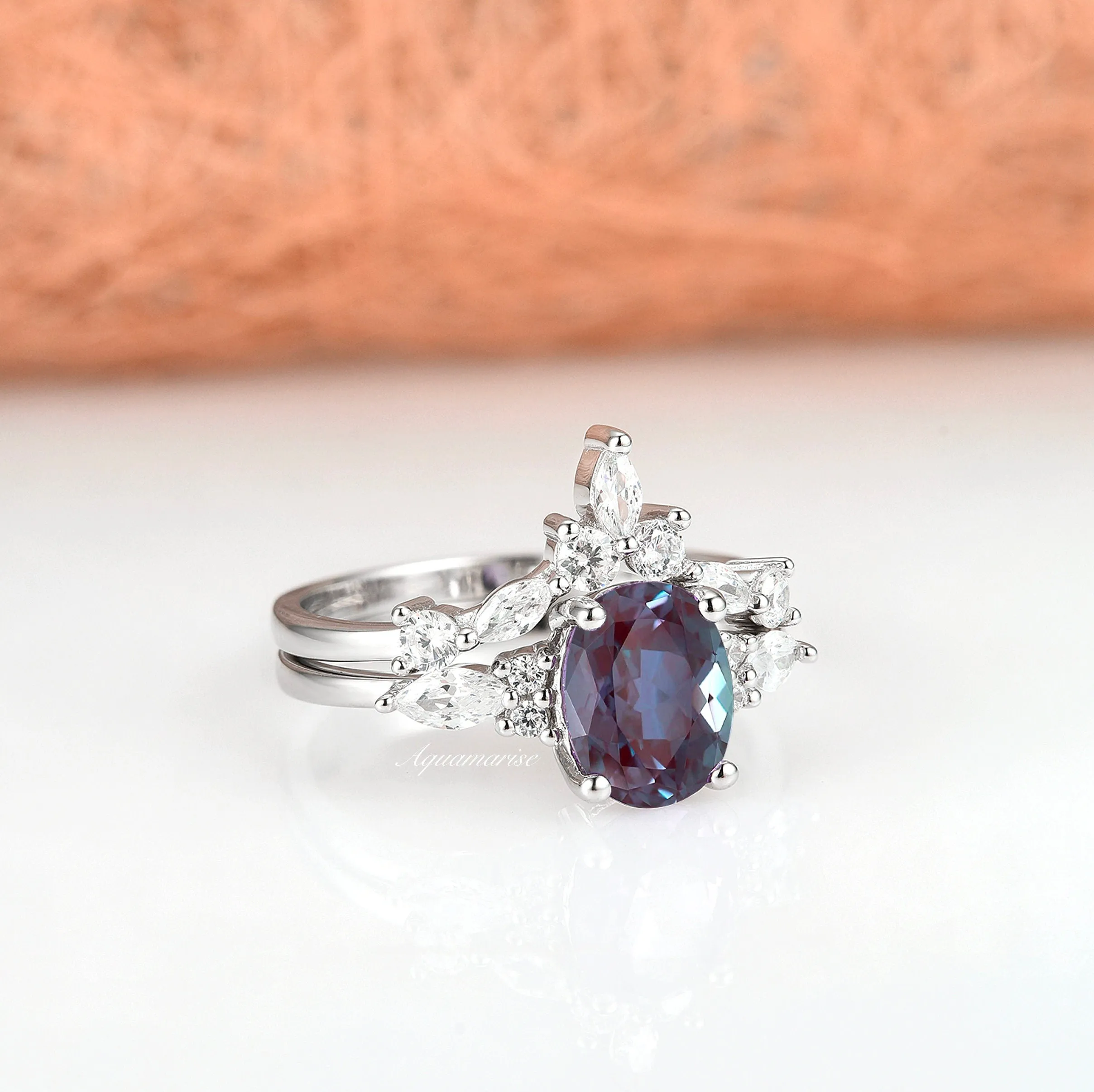 Evelyn Alexandrite Ring Set- Sterling Silver