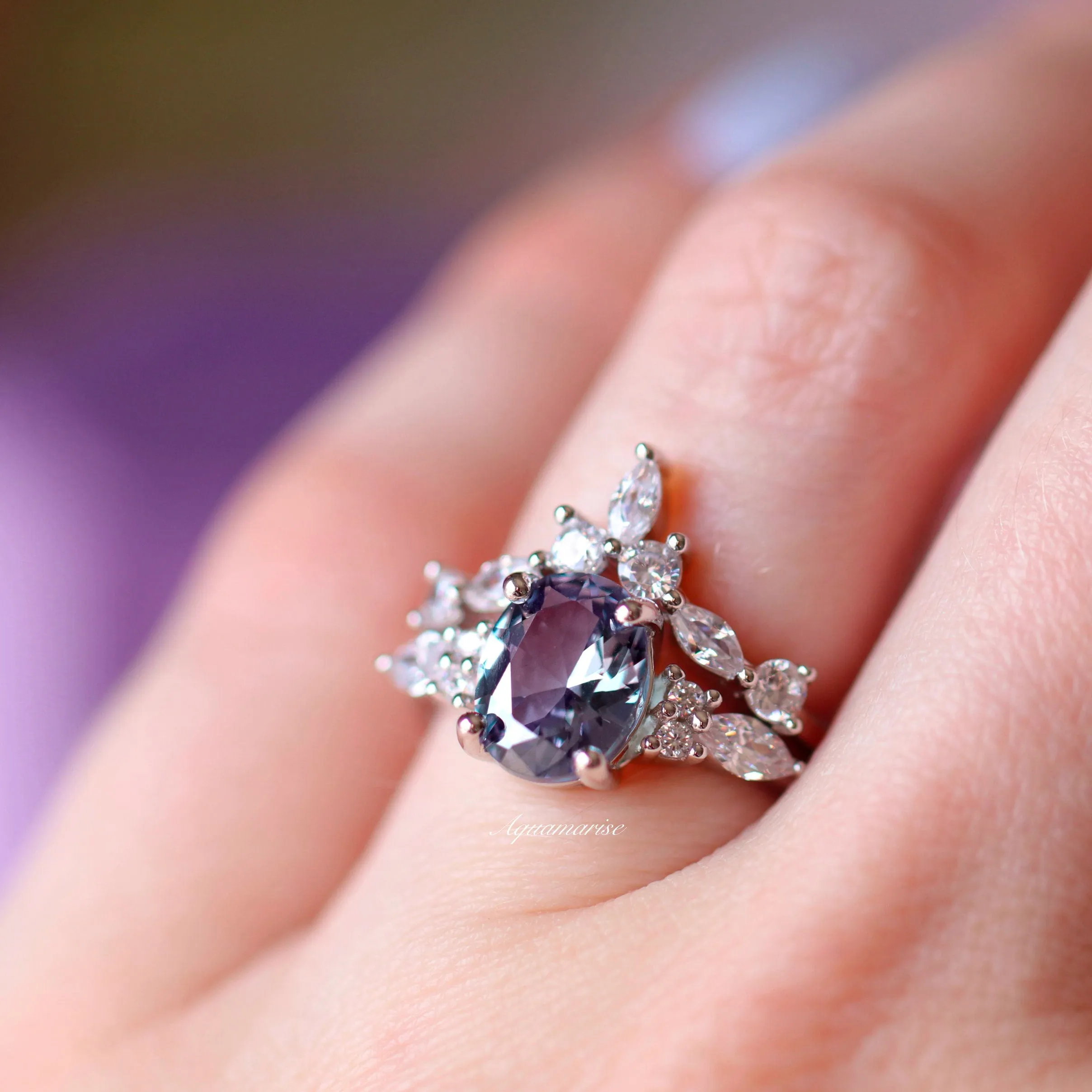 Evelyn Alexandrite Ring Set- Sterling Silver