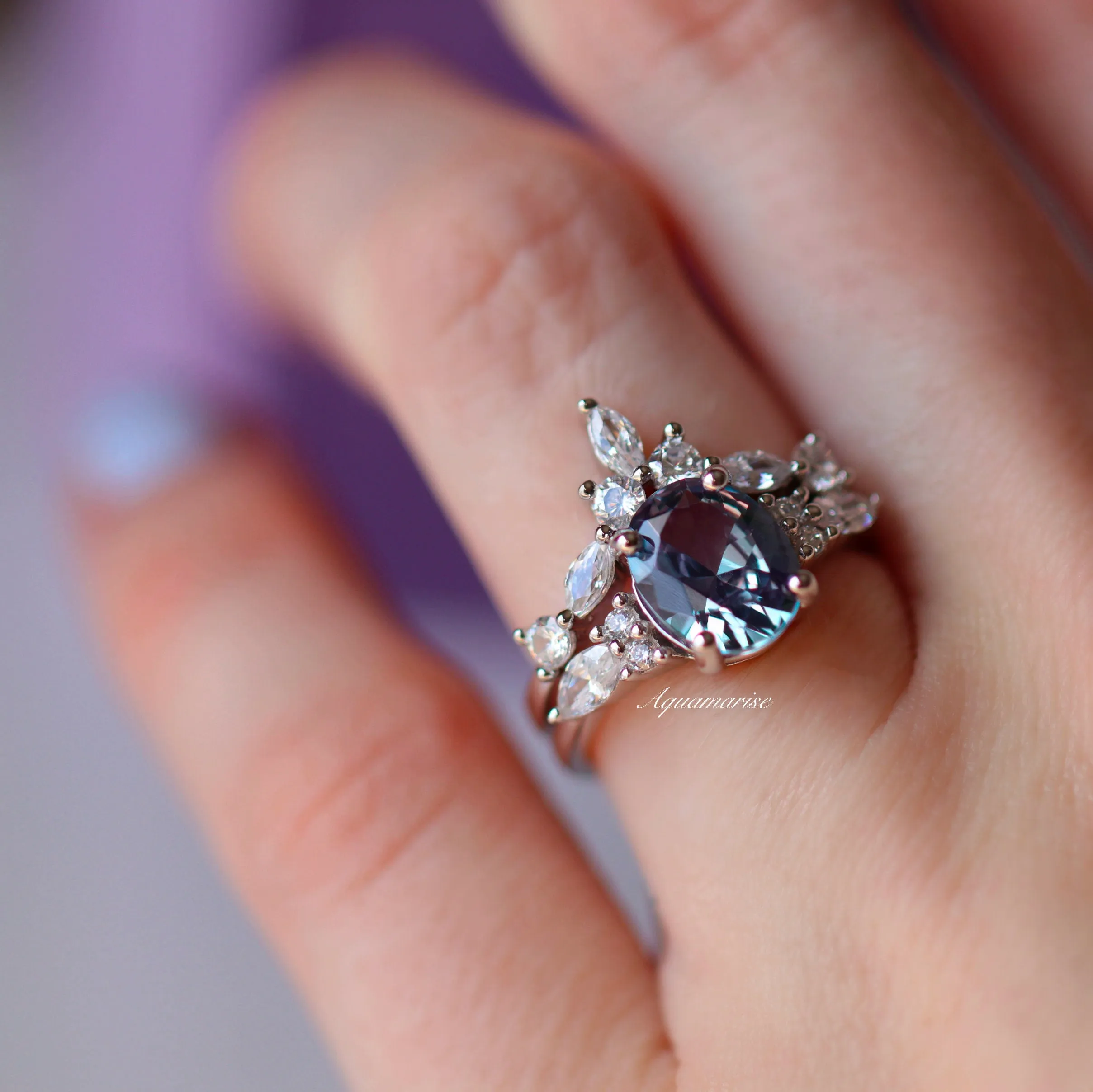 Evelyn Alexandrite Ring Set- Sterling Silver