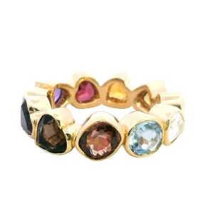 Exquisite 18ct Yellow Gold Full Circle Gemstone Ring - Diverse Cuts & Colours