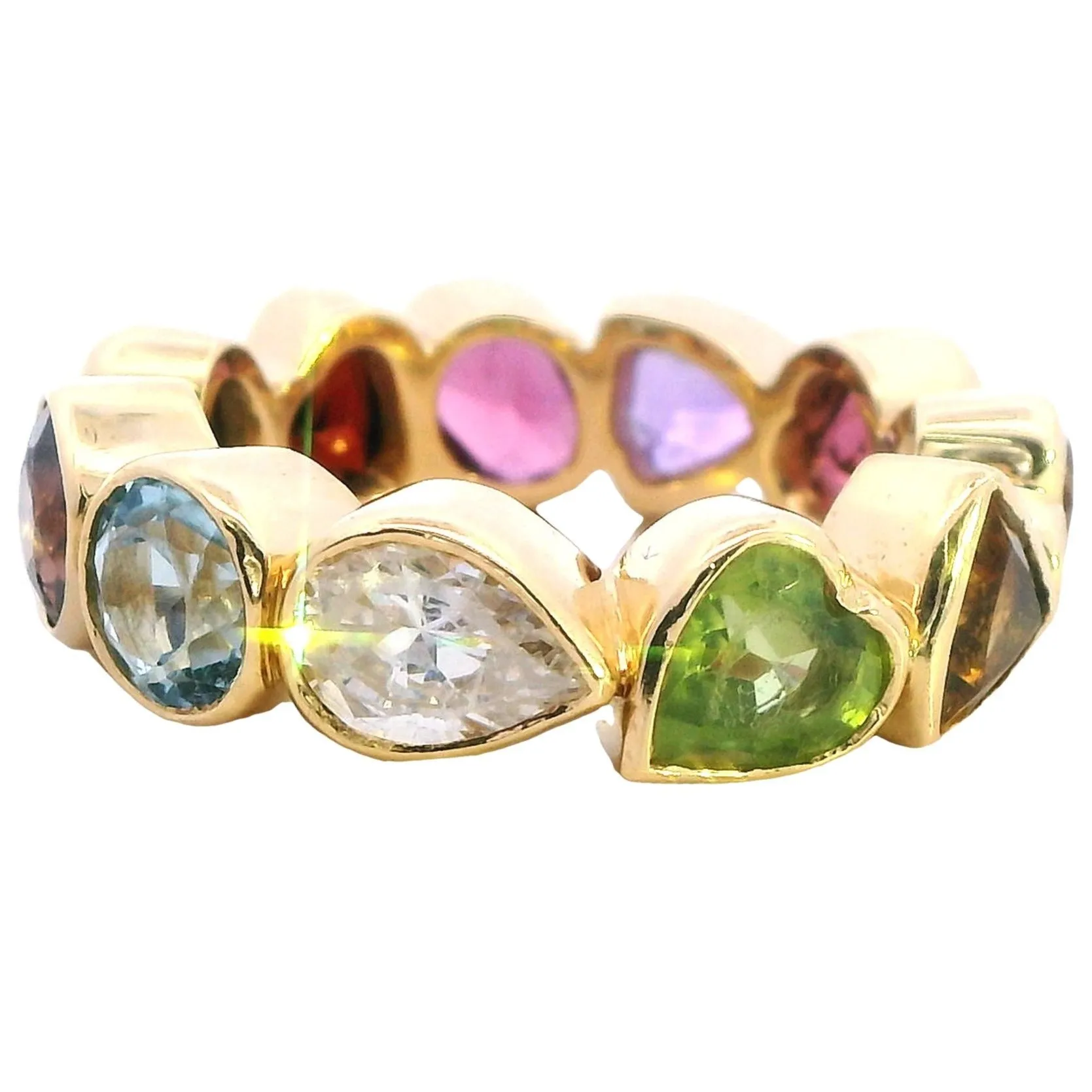 Exquisite 18ct Yellow Gold Full Circle Gemstone Ring - Diverse Cuts & Colours