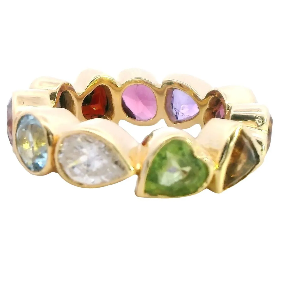 Exquisite 18ct Yellow Gold Full Circle Gemstone Ring - Diverse Cuts & Colours