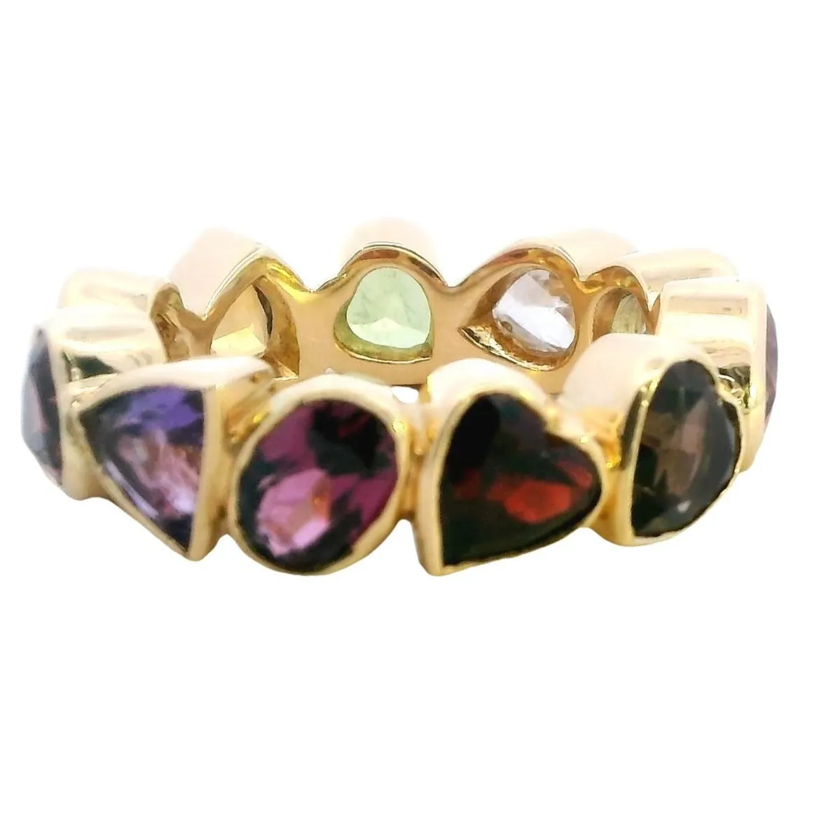 Exquisite 18ct Yellow Gold Full Circle Gemstone Ring - Diverse Cuts & Colours