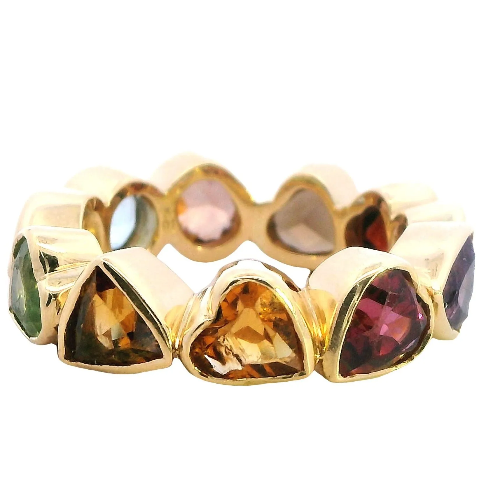 Exquisite 18ct Yellow Gold Full Circle Gemstone Ring - Diverse Cuts & Colours