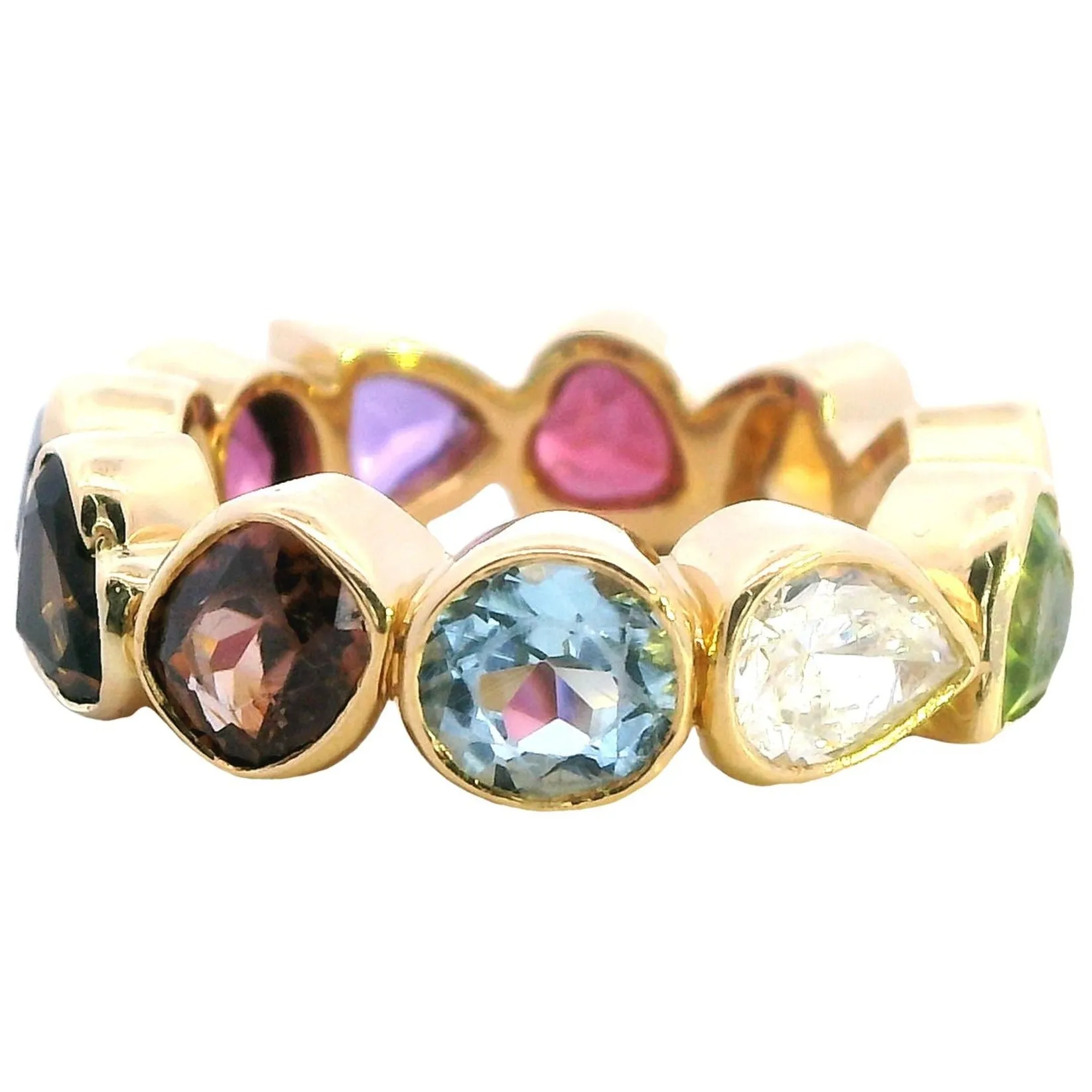 Exquisite 18ct Yellow Gold Full Circle Gemstone Ring - Diverse Cuts & Colours