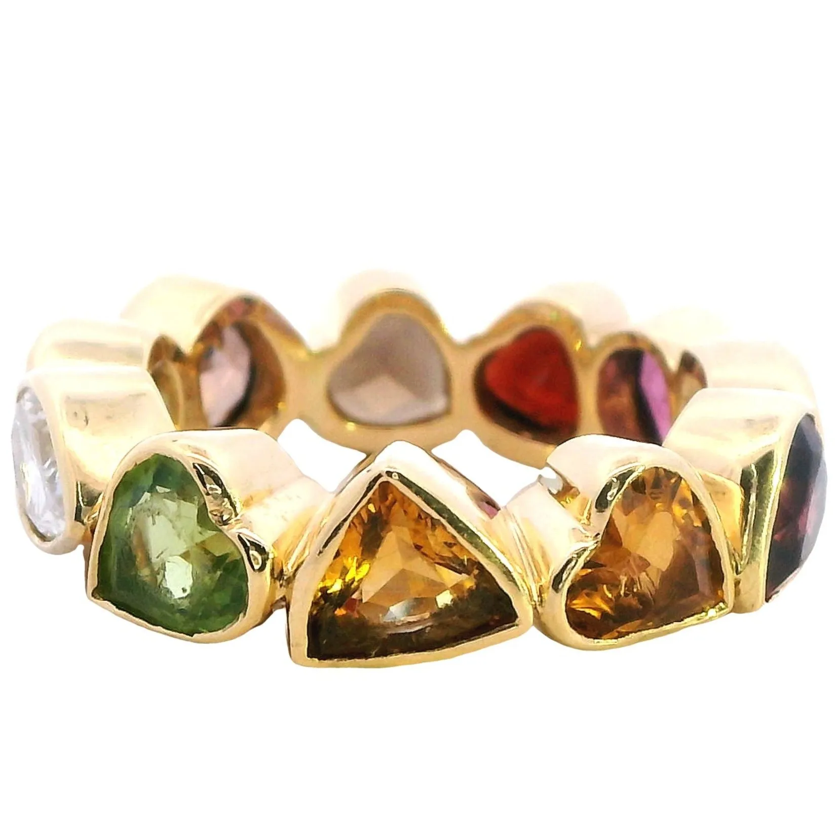 Exquisite 18ct Yellow Gold Full Circle Gemstone Ring - Diverse Cuts & Colours
