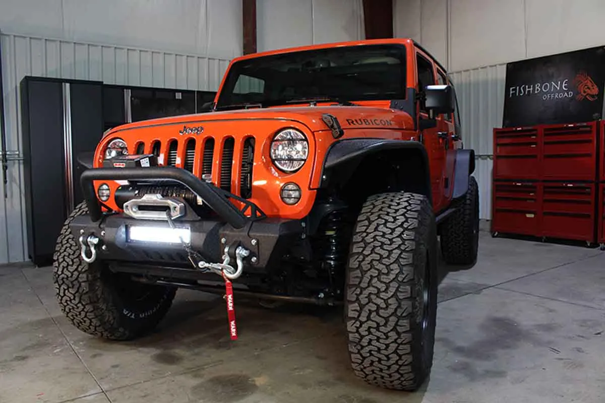 Fishbone 2007 to 2018 JK Wrangler Front Stubby Winch Bumper with Tube Guard