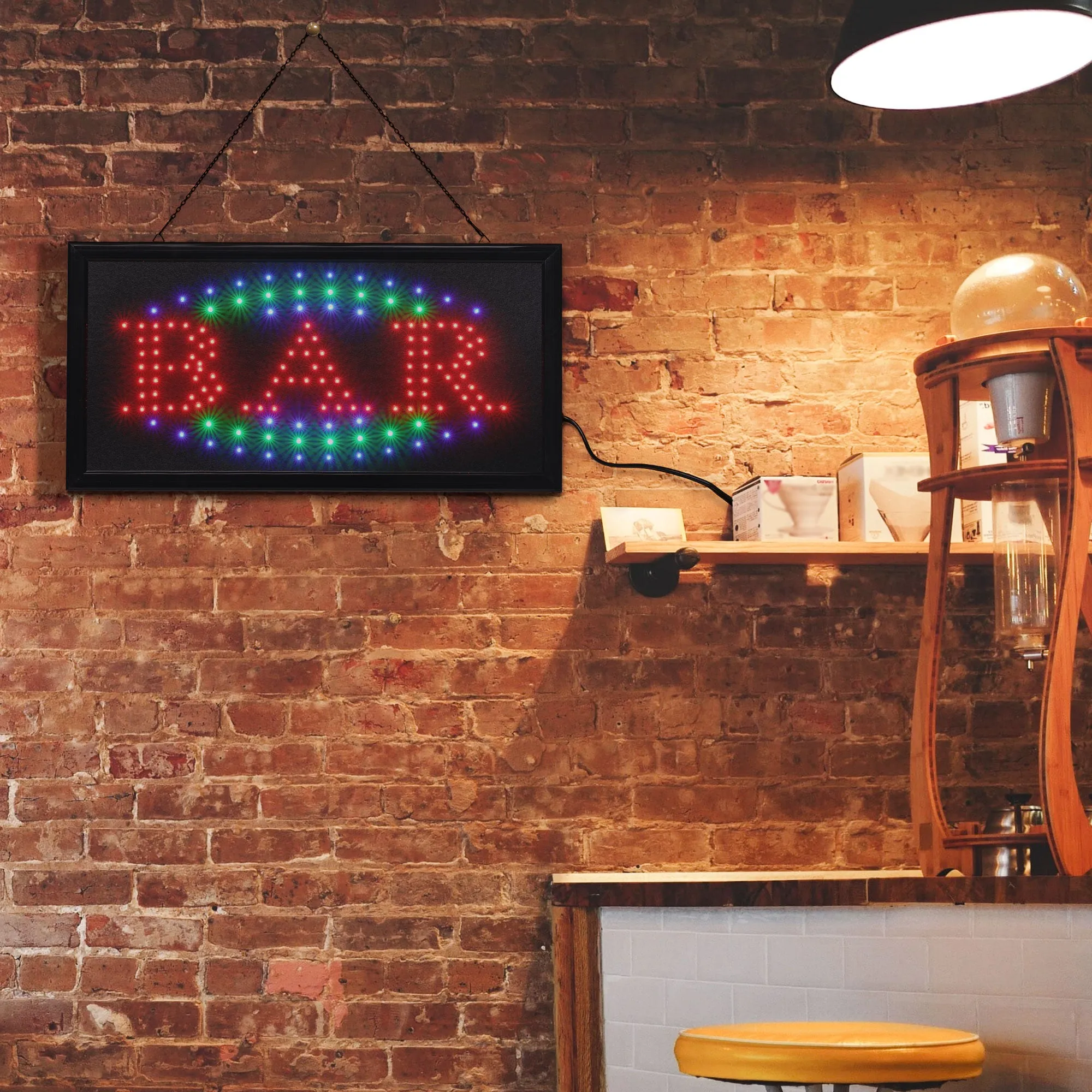 Framed Bar LED Hanging Wall Sign - 19" x 10"