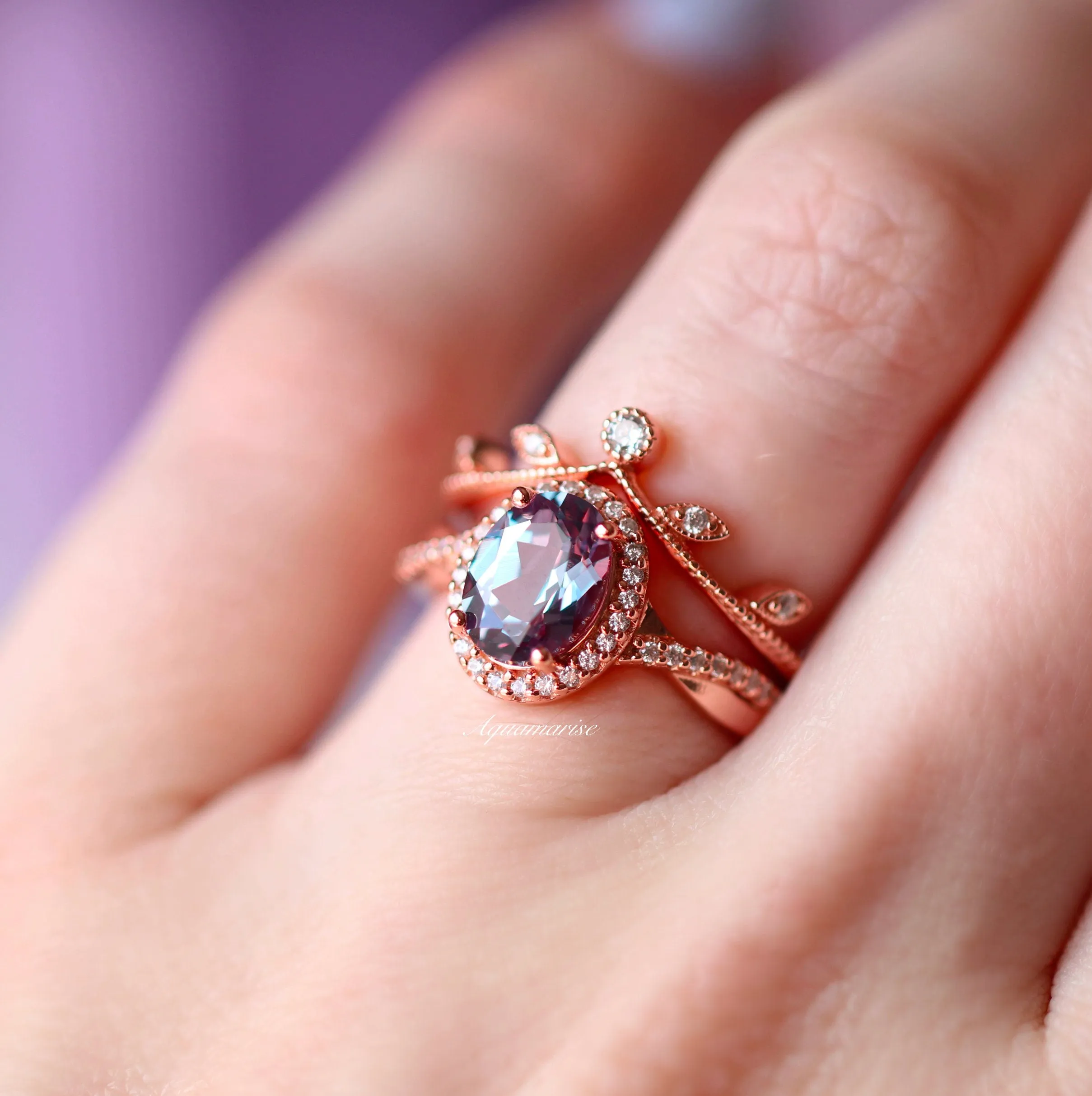 Gemma Alexandrite Ring- 14K Rose Gold Vermeil