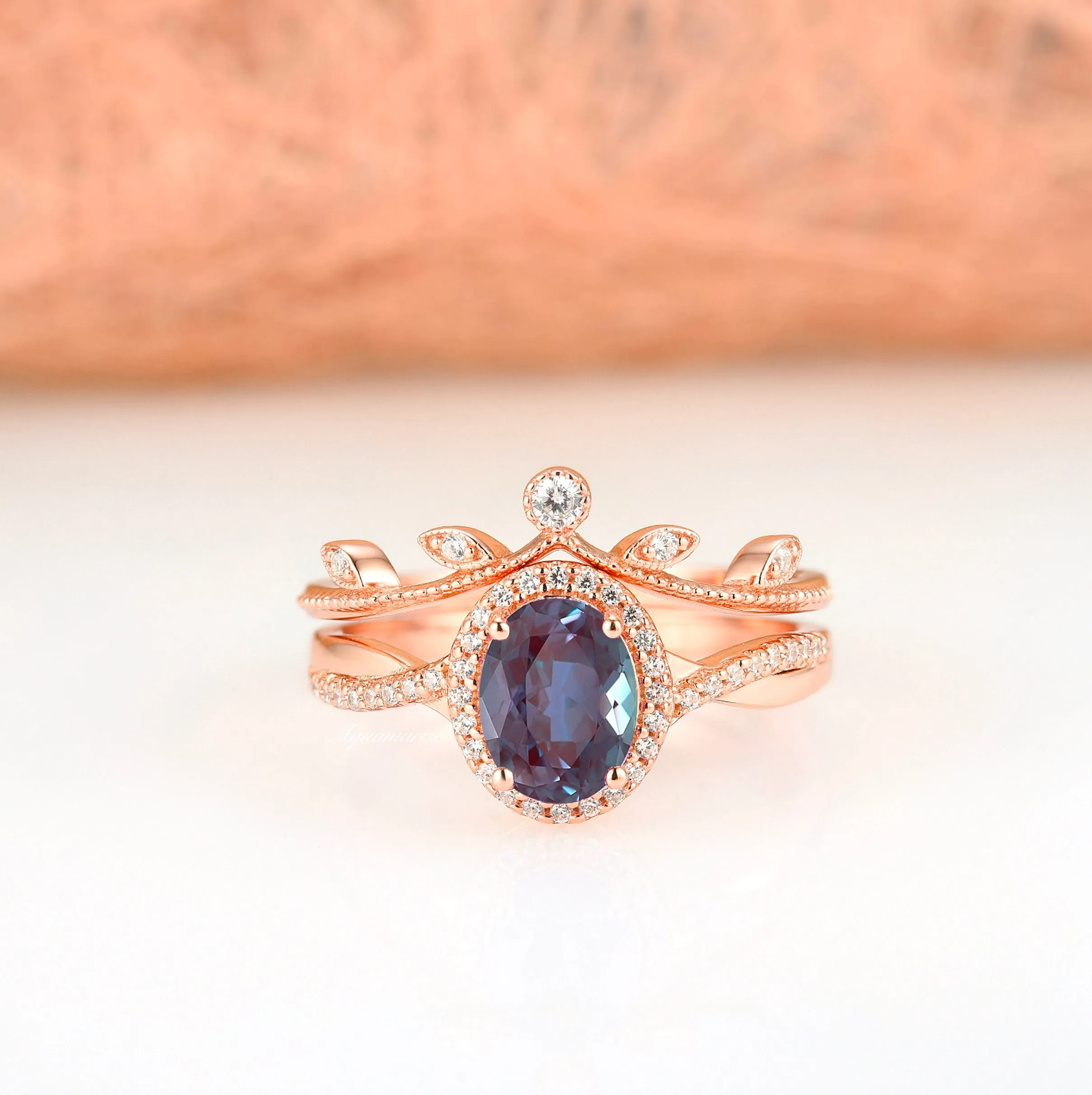 Gemma Alexandrite Ring- 14K Rose Gold Vermeil