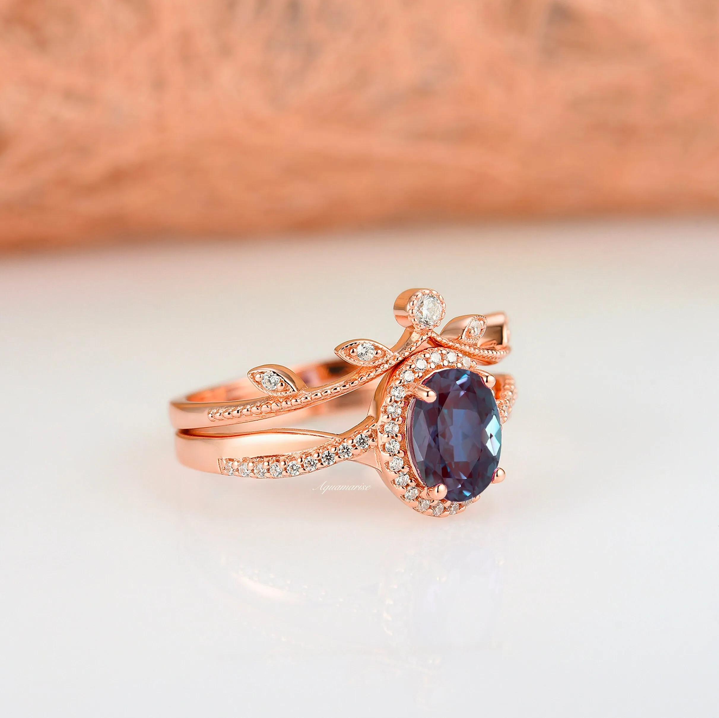 Gemma Alexandrite Ring- 14K Rose Gold Vermeil