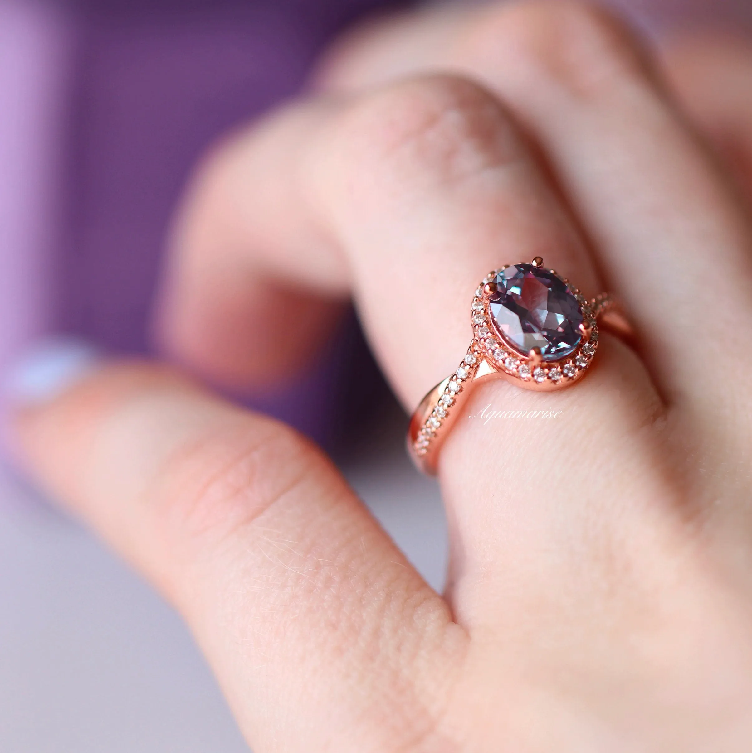 Gemma Alexandrite Ring- 14K Rose Gold Vermeil