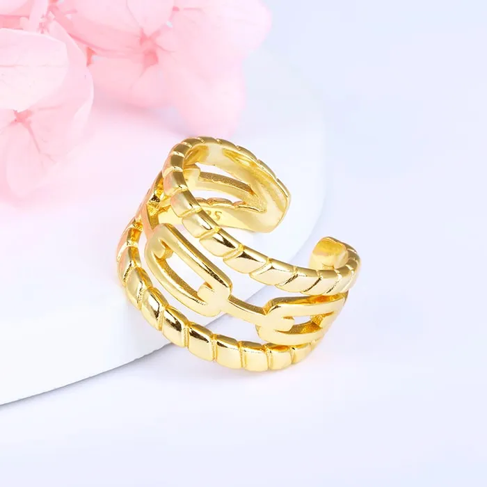 Golden Interlocked Chain Open Ring