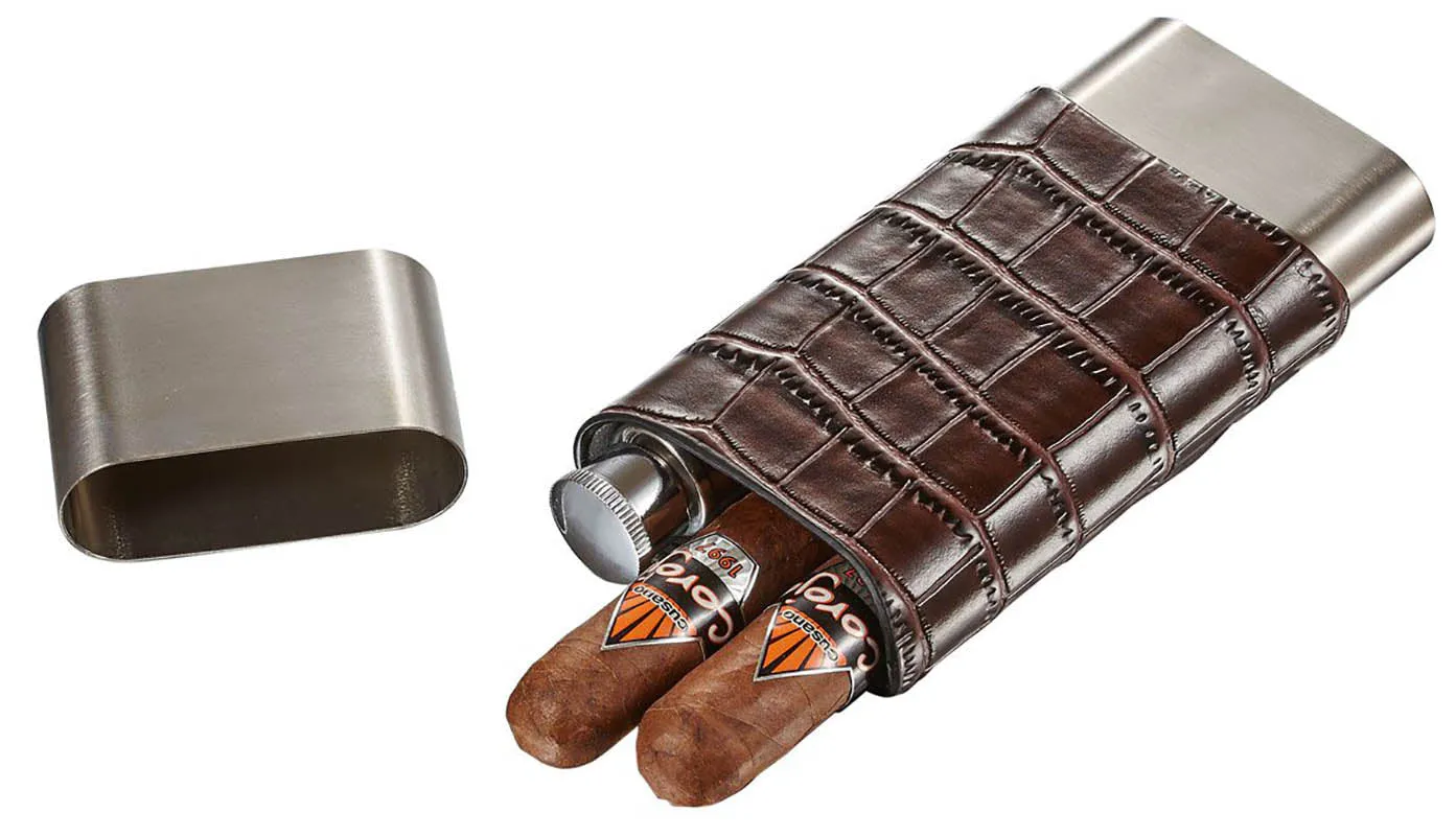 Hacienda Croco Pattern Leather and Stainless Steel Case Flask Co