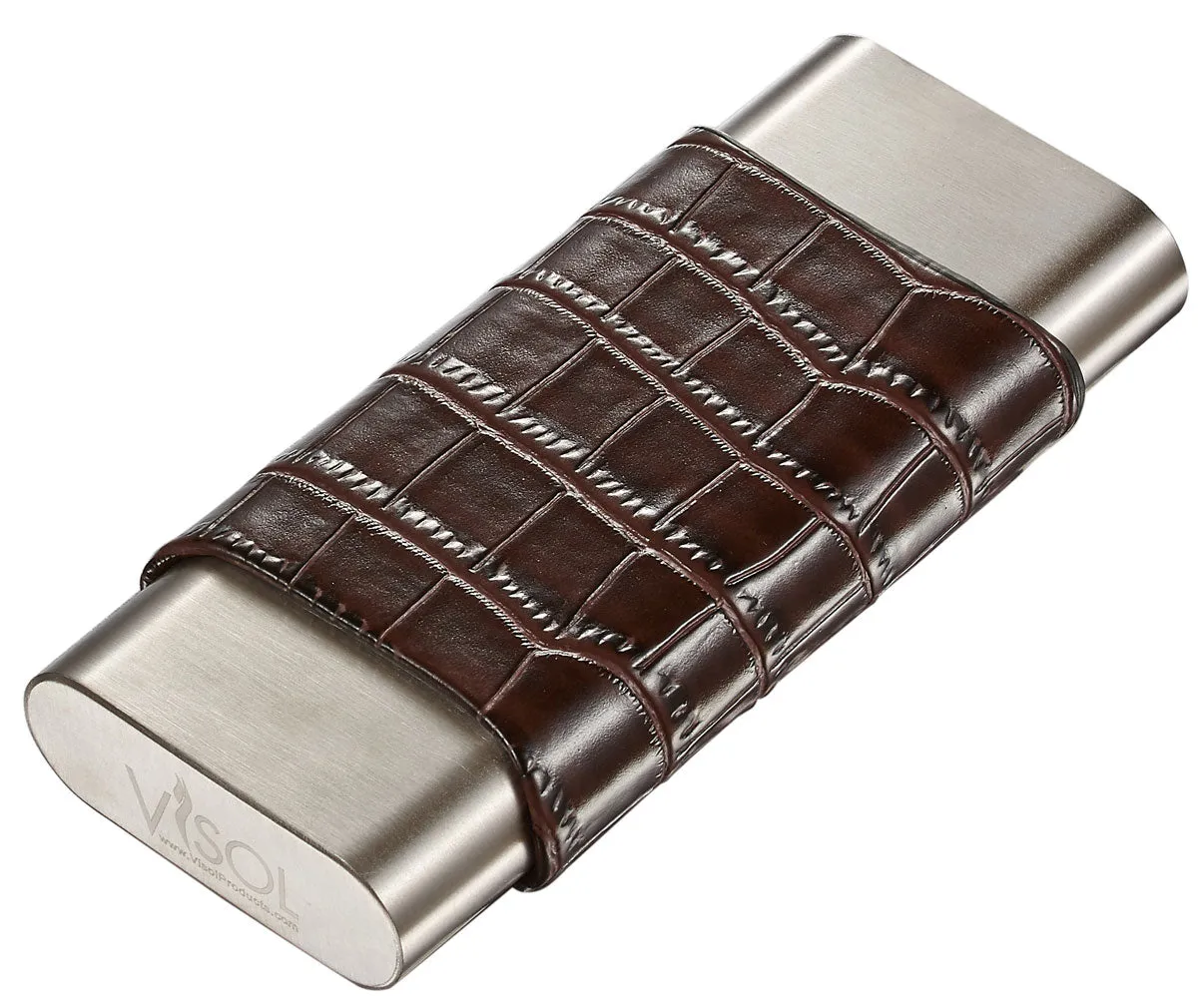 Hacienda Croco Pattern Leather and Stainless Steel Case Flask Co