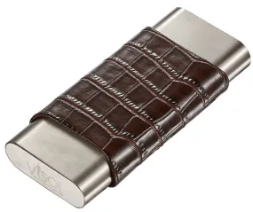 Hacienda Croco Pattern Leather and Stainless Steel Case Flask Co