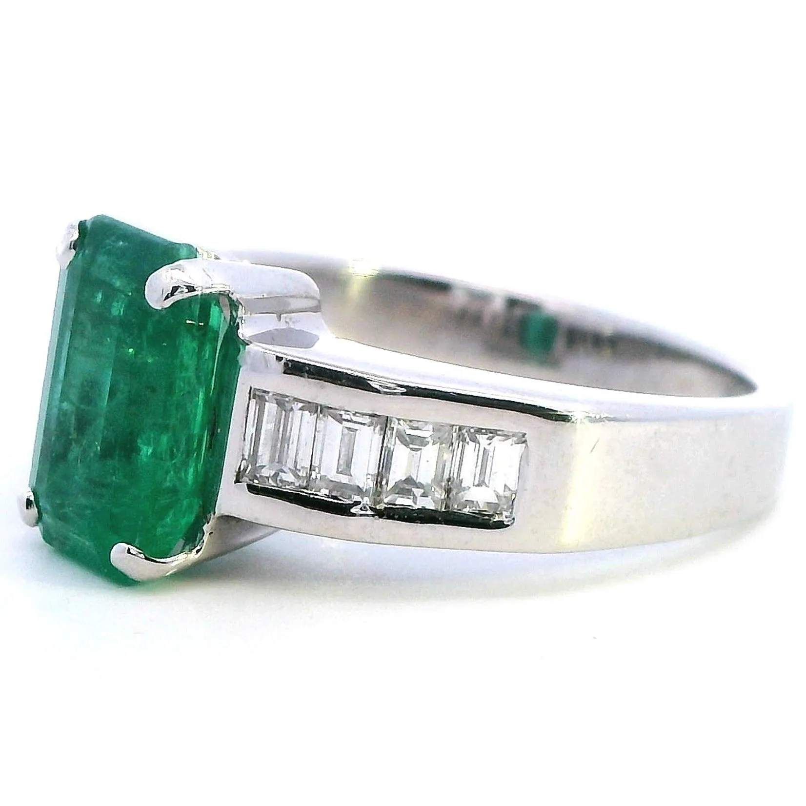 Handmade 18K White Gold Emerald and Diamond Ring