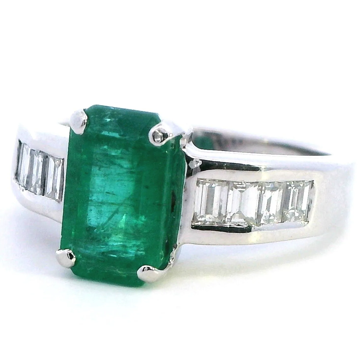 Handmade 18K White Gold Emerald and Diamond Ring