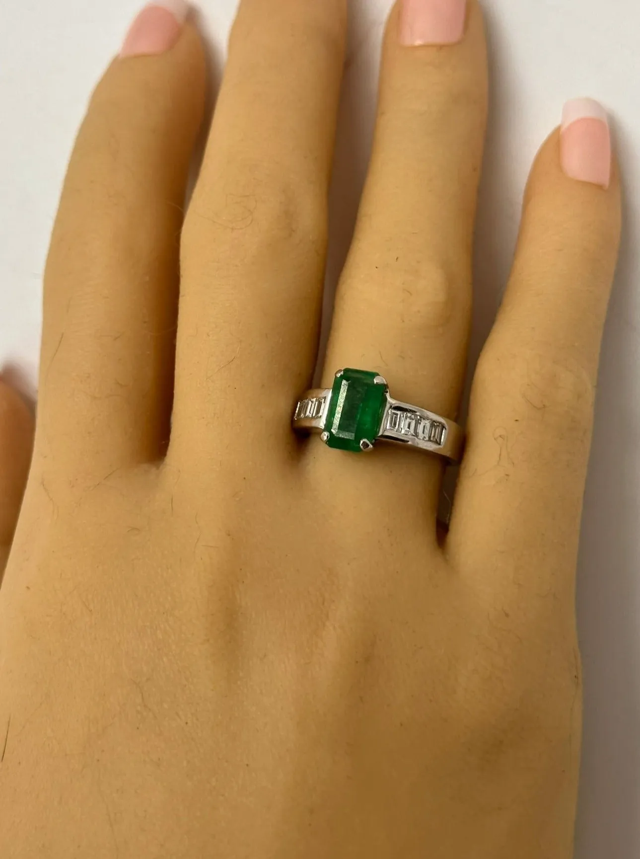 Handmade 18K White Gold Emerald and Diamond Ring