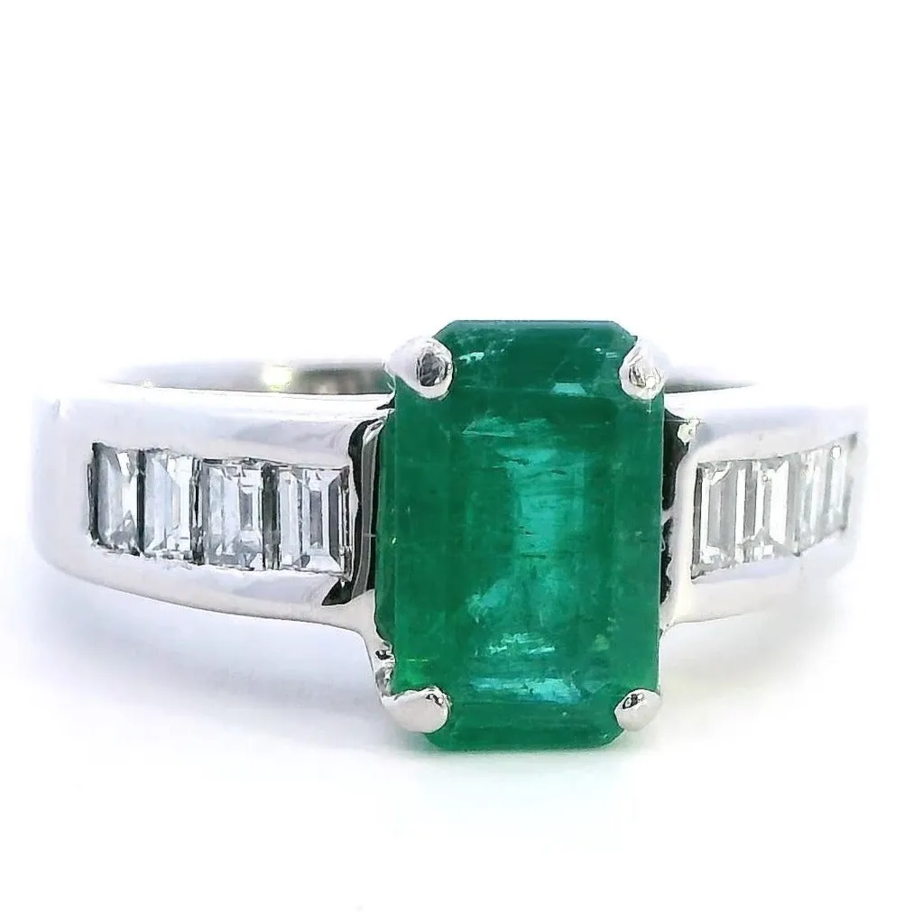 Handmade 18K White Gold Emerald and Diamond Ring
