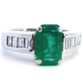 Handmade 18K White Gold Emerald and Diamond Ring