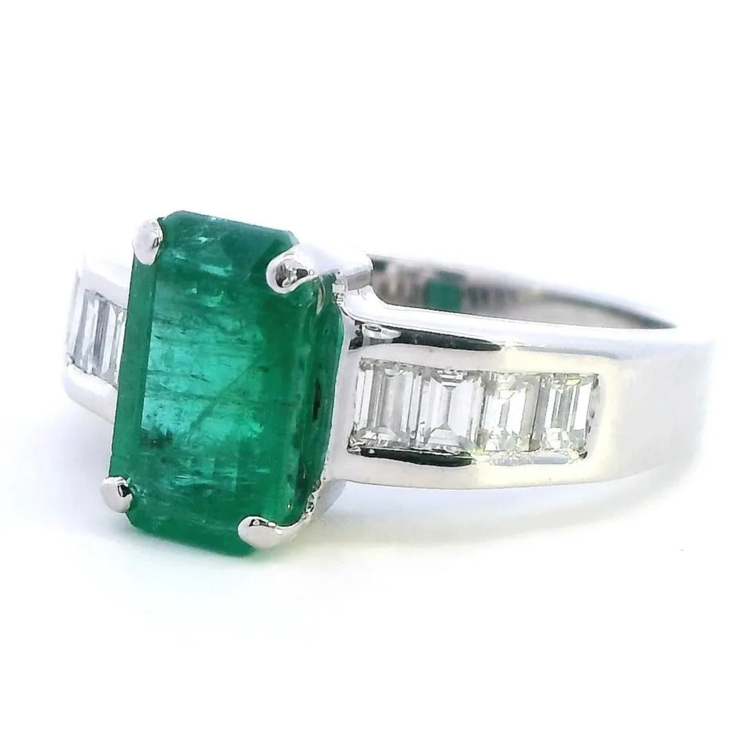 Handmade 18K White Gold Emerald and Diamond Ring