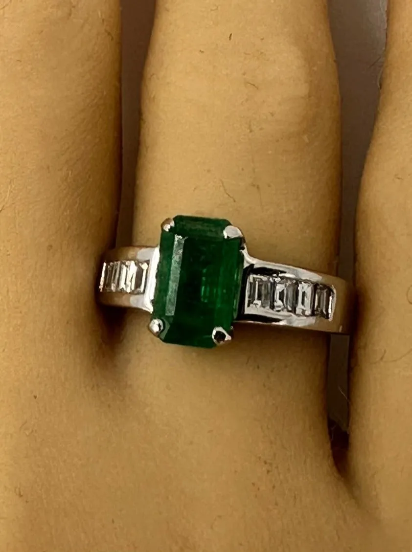 Handmade 18K White Gold Emerald and Diamond Ring