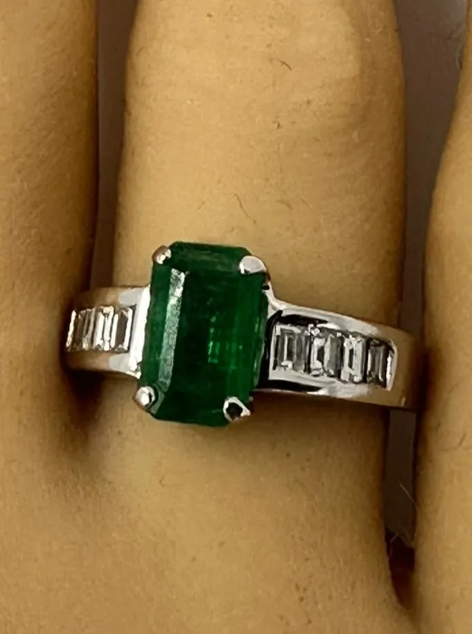 Handmade 18K White Gold Emerald and Diamond Ring