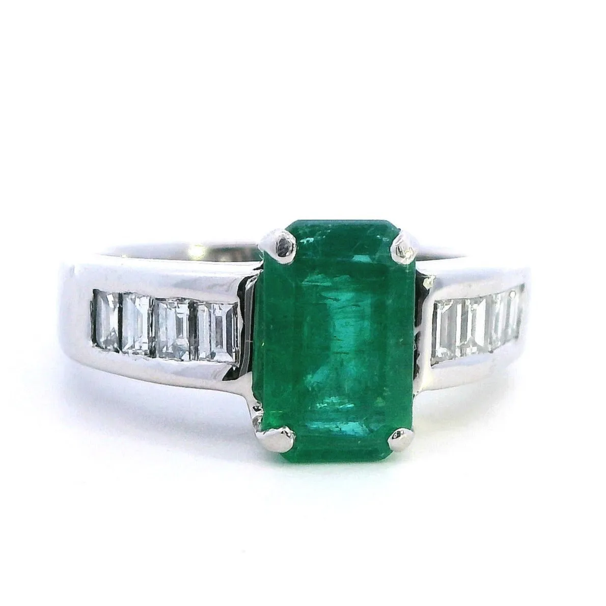 Handmade 18K White Gold Emerald and Diamond Ring