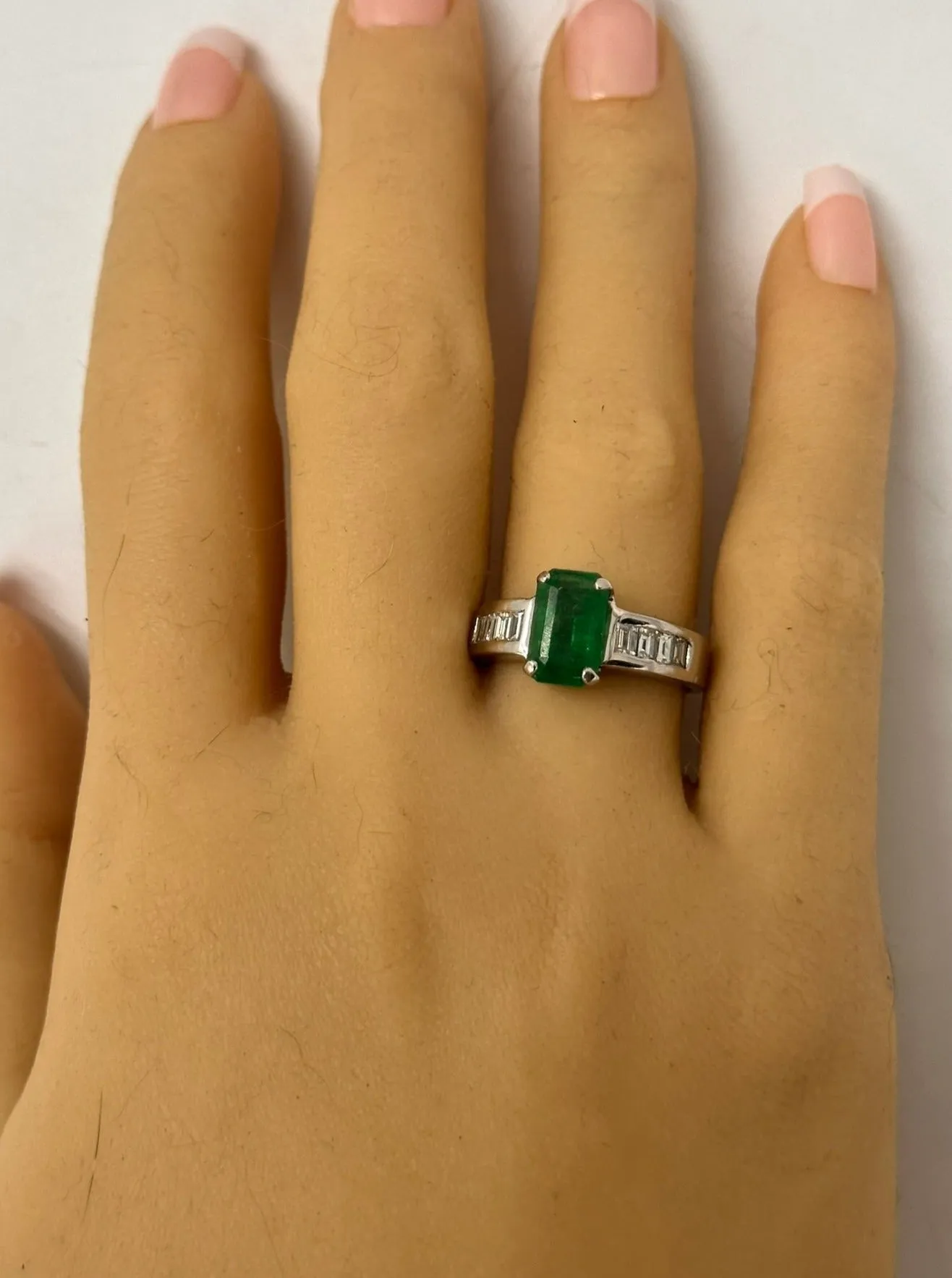 Handmade 18K White Gold Emerald and Diamond Ring